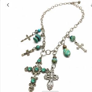 Western Turquoise Cross Charm Necklace • Shyanne Style • Chunky Silver Chain